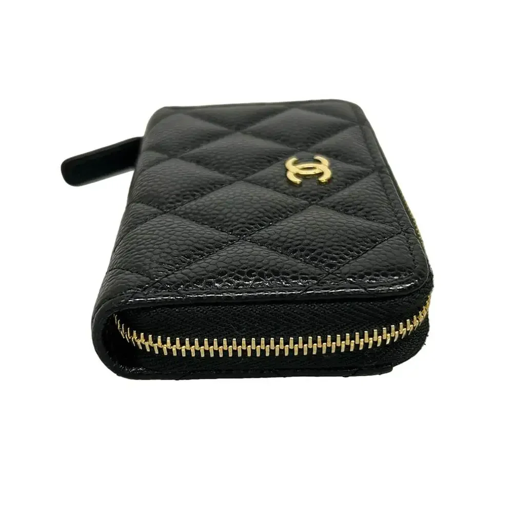 Chanel Classic Zip Coin Purse/Matelasse Coin Case AP0216 Black Gold